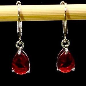 Dangle Earrings 1” (AWK) Red Zircon Gems
